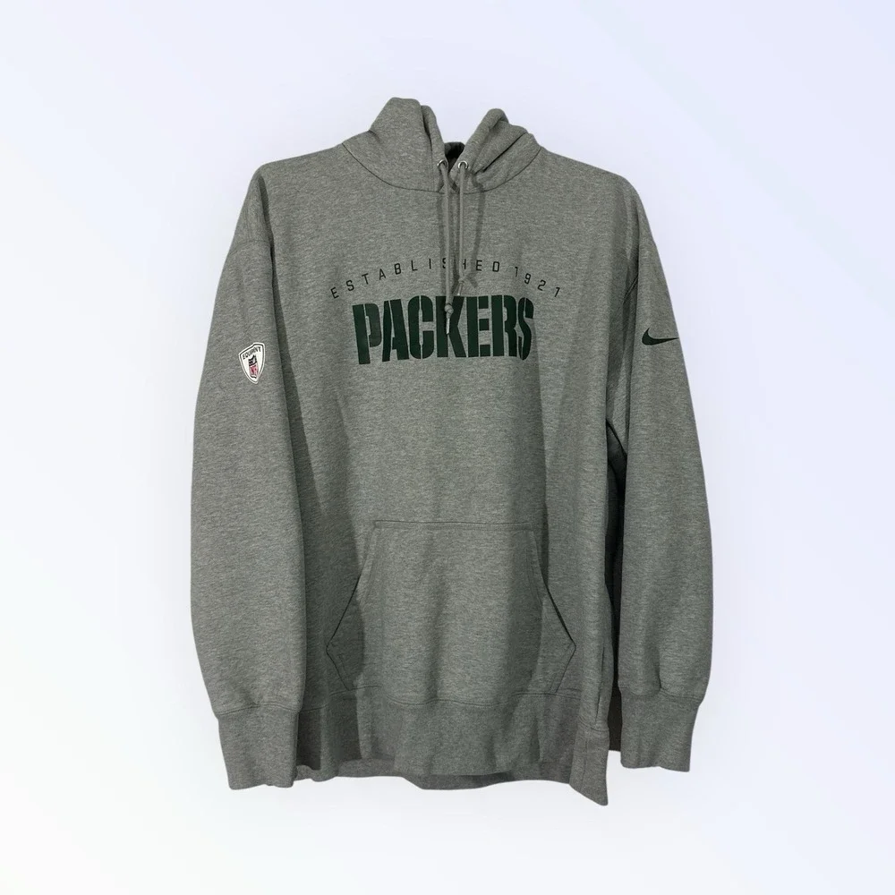 Nike Green Bay Packers Hoodie Sweatshirt‎ Mens Sz L Light Grey NFL Logo Fan Gear